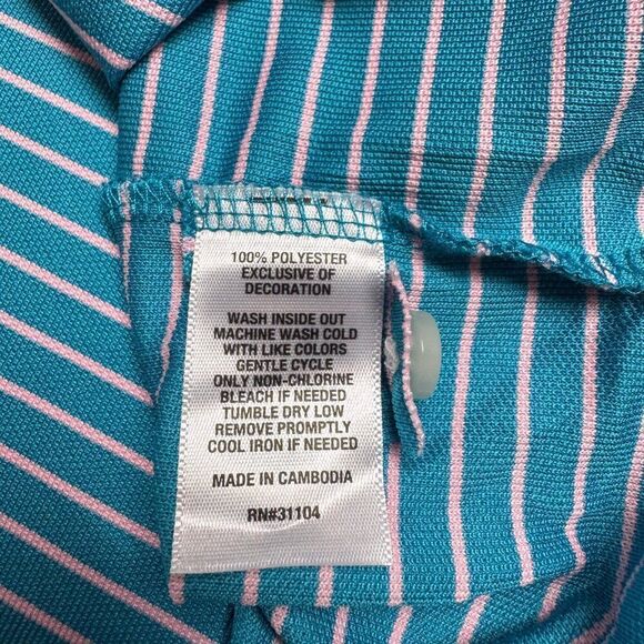 Crown & Ivy Shirt Mens Large Blue Pink Striped Long Sleeve Golf Polo Preppy Camp - Picture 9 of 12